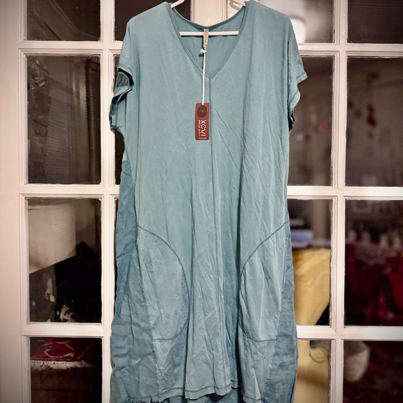 NWT XCVI Glennon V-neck Dress in Green Sky color, Pockets, Sz. XL - Picture 1 of 5